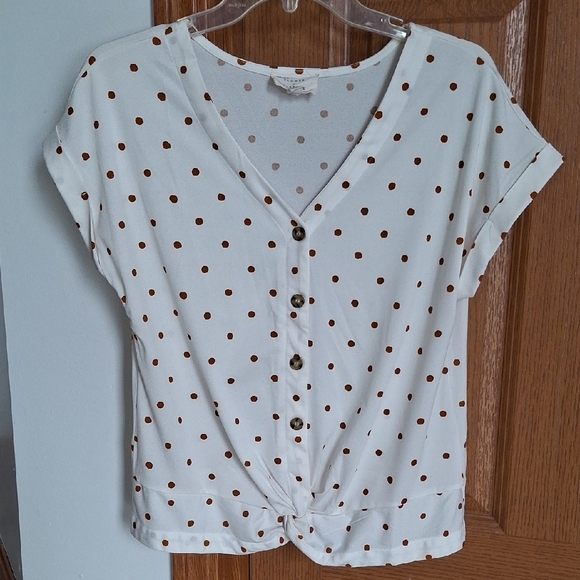 Flower And Feather Tops - Polka Dot Button-Down Women's Top